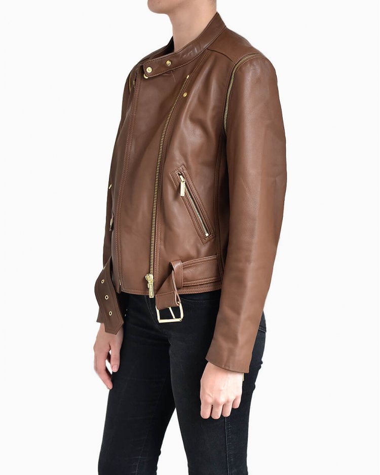 masaru様　MICHAEL KORS 茶 レザーライダースジャケット XS Jaqueta de Couro Michael Kors Original Marrom Feminino
